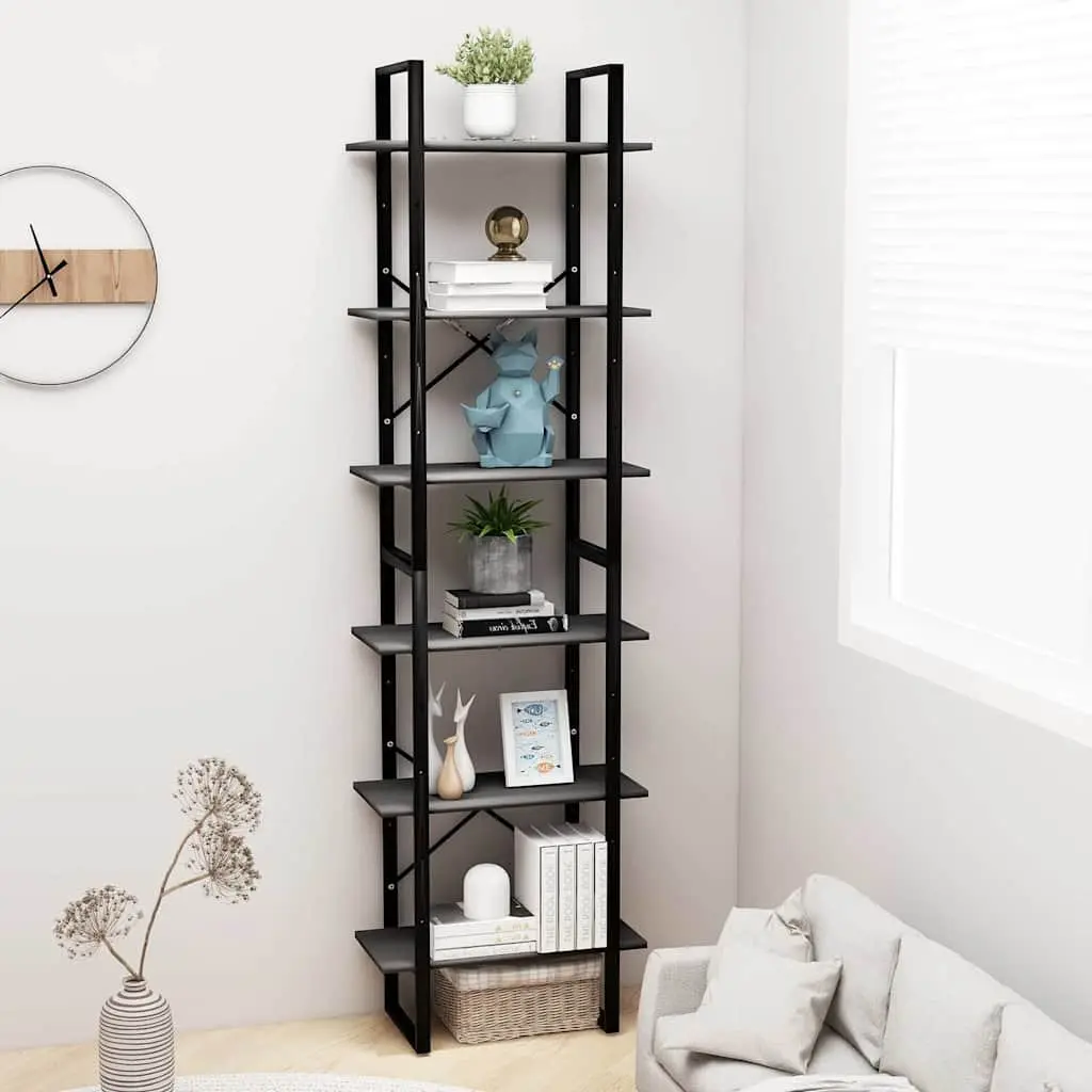 Storage Shelf Grey Standing Bookcase 60 x 30 x 210 cm