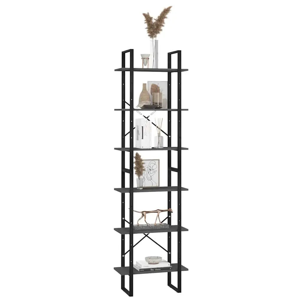 Storage Shelf Grey Standing Bookcase 60 x 30 x 210 cm