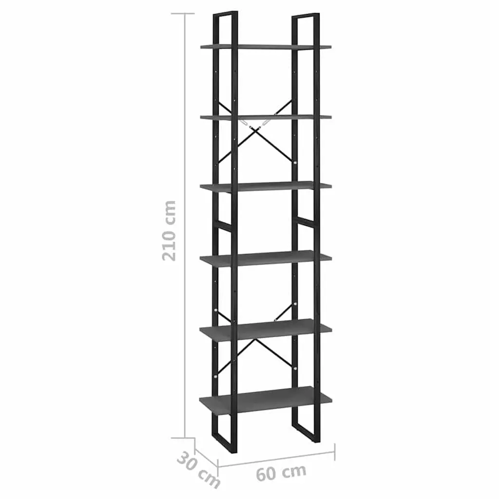 Storage Shelf Grey Standing Bookcase 60 x 30 x 210 cm