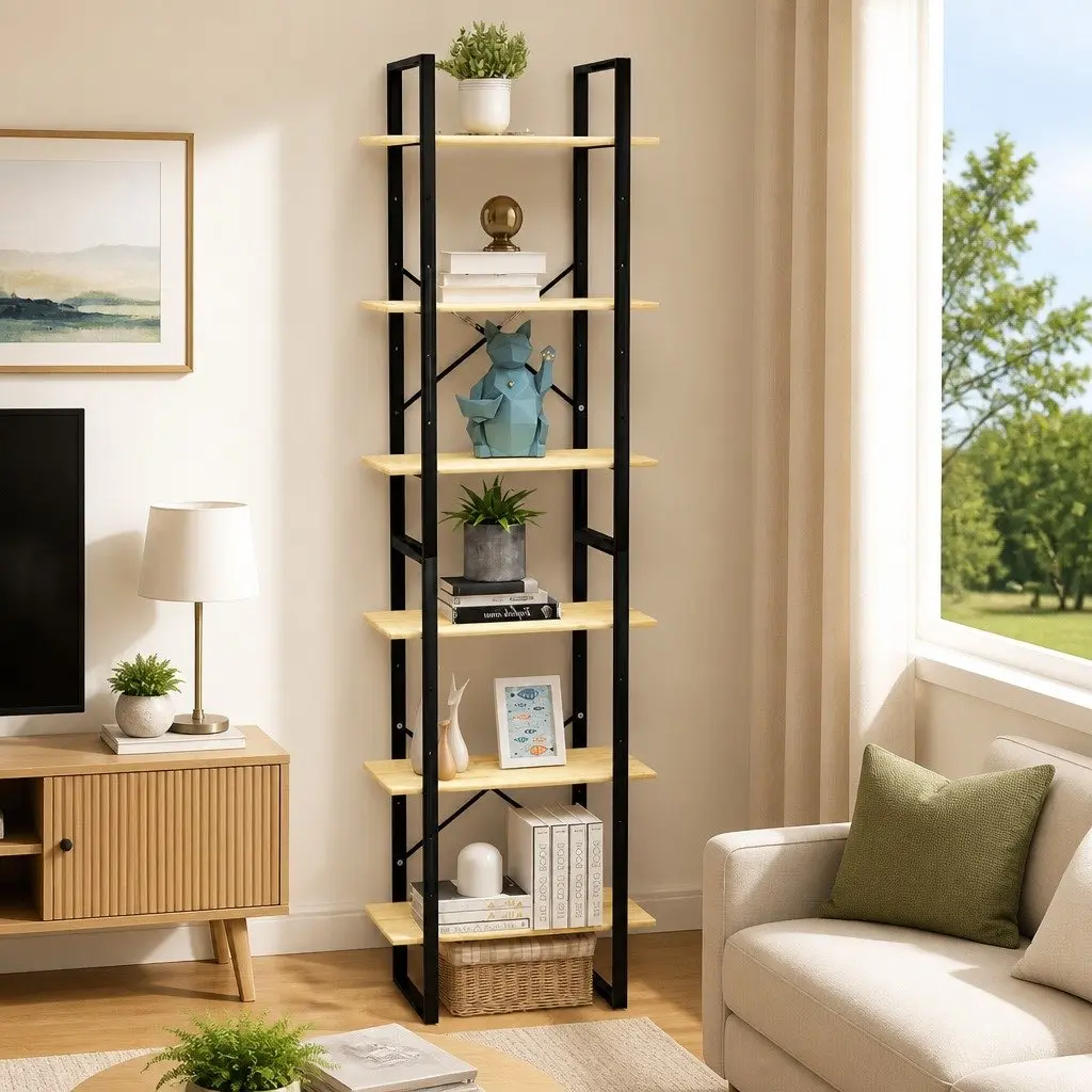 Wooden Storage Shelf Multi-Purpose Display Stand 60x30x210 cm