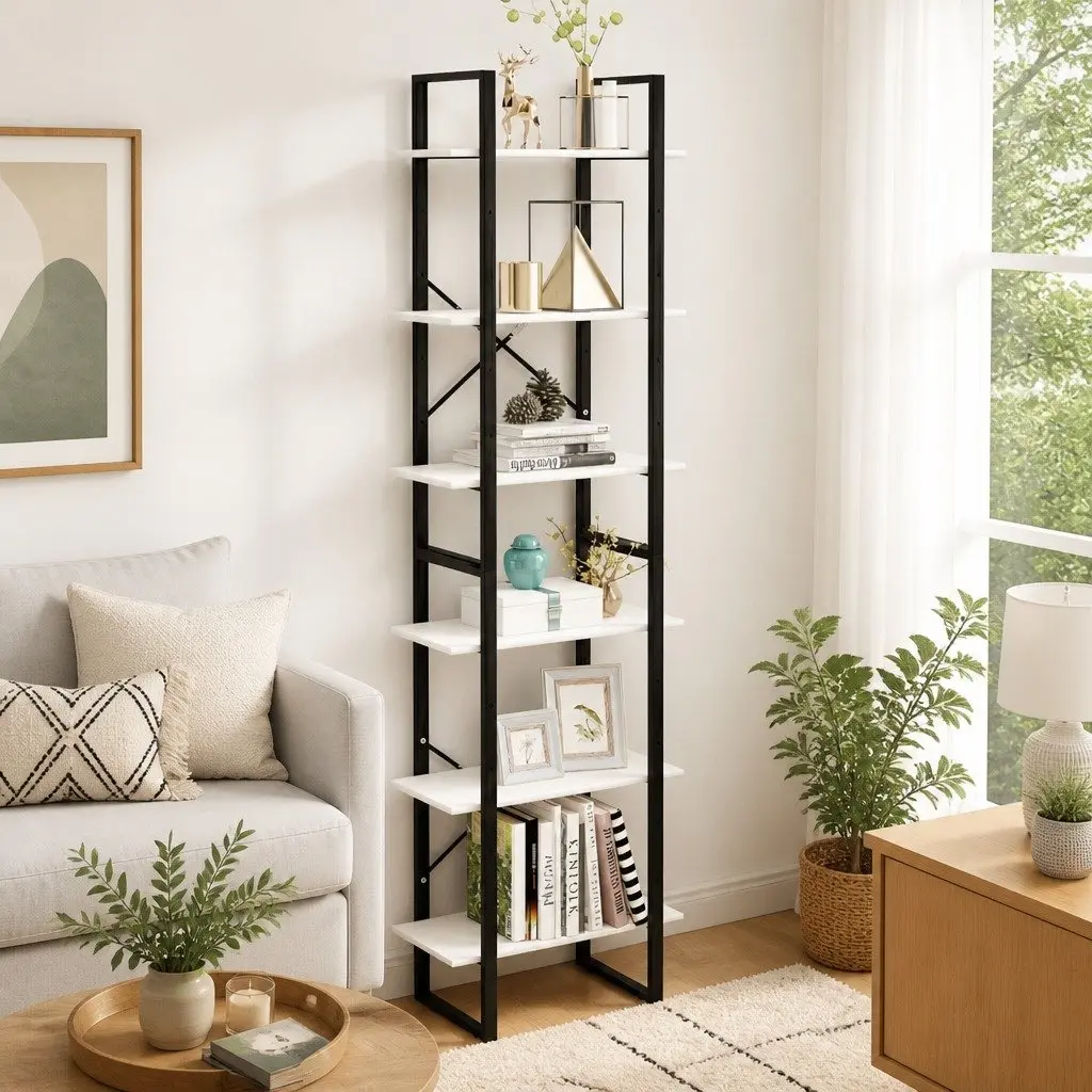 Storage Shelf White 60x30x210 cm Sturdy Metal Construction Home Office Display Rack