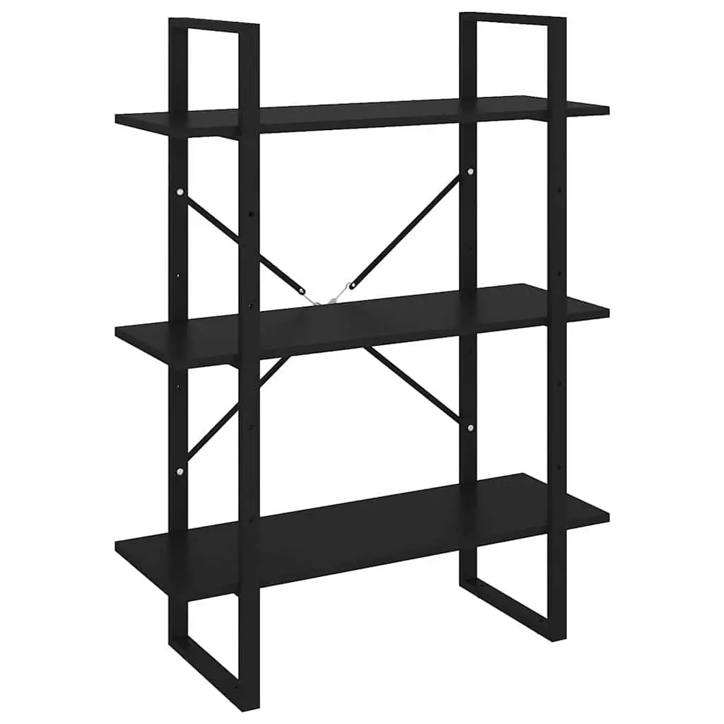 Book Cabinet Black Metal Frame 3 Shelf Storage Unit