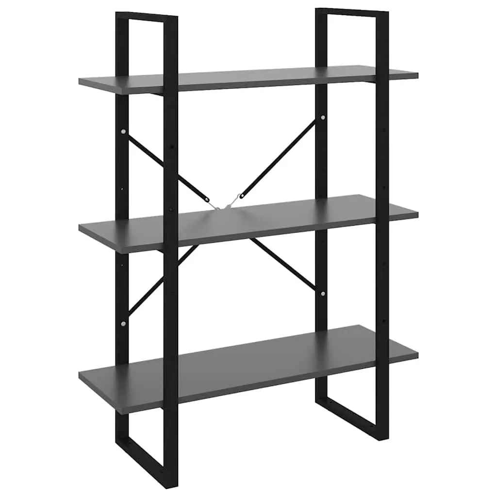 Book Cabinet Grey Engineered Wood and Metal 3 Shelf Storage Unit