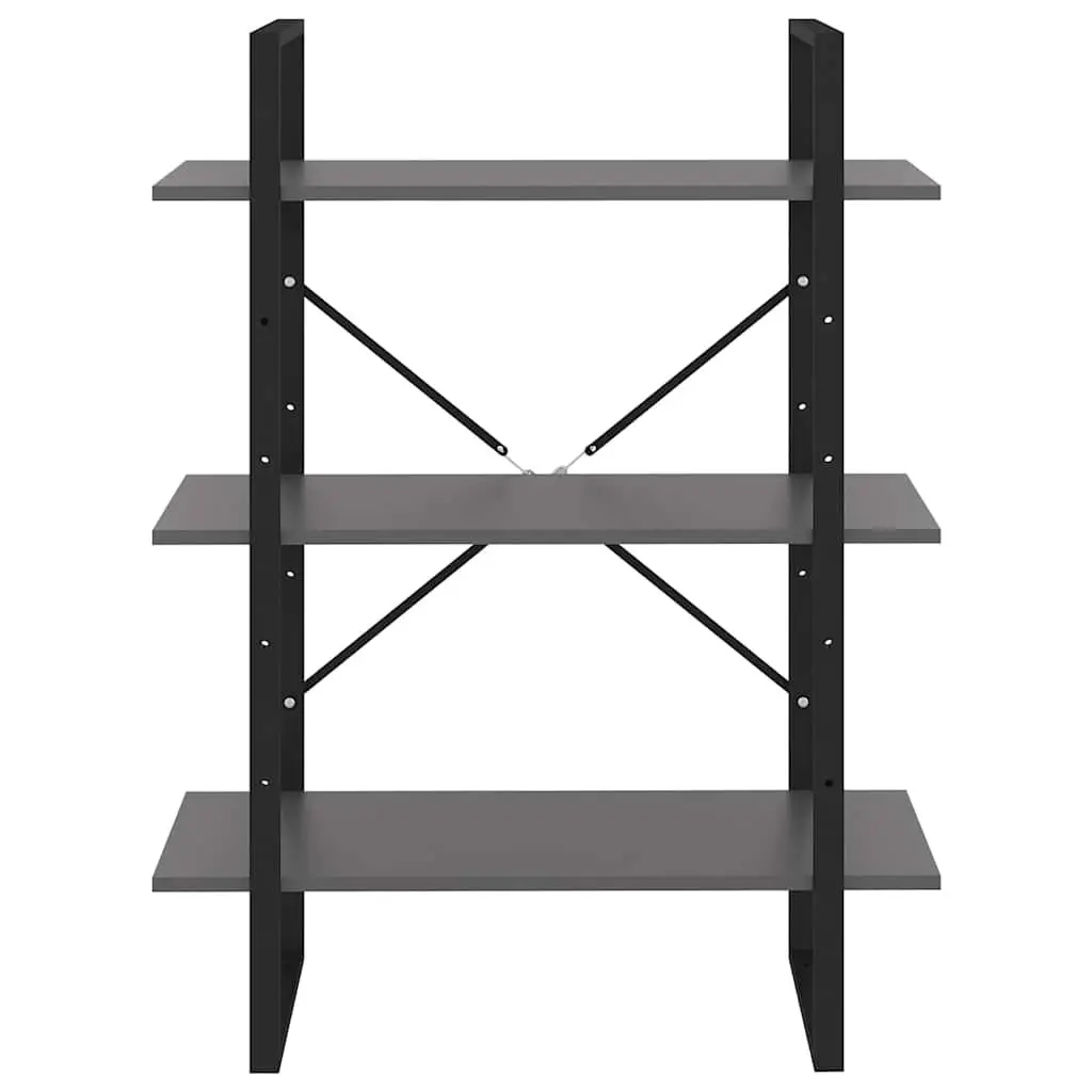 Book Cabinet Grey Engineered Wood and Metal 3 Shelf Storage Unit