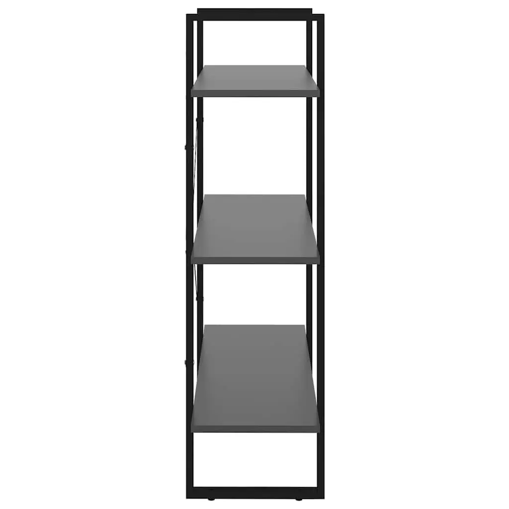 Book Cabinet Grey Engineered Wood and Metal 3 Shelf Storage Unit