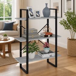 Book Cabinet Grey Concrete Style Shelving Unit Storage Engineered Wood 3 Shelves