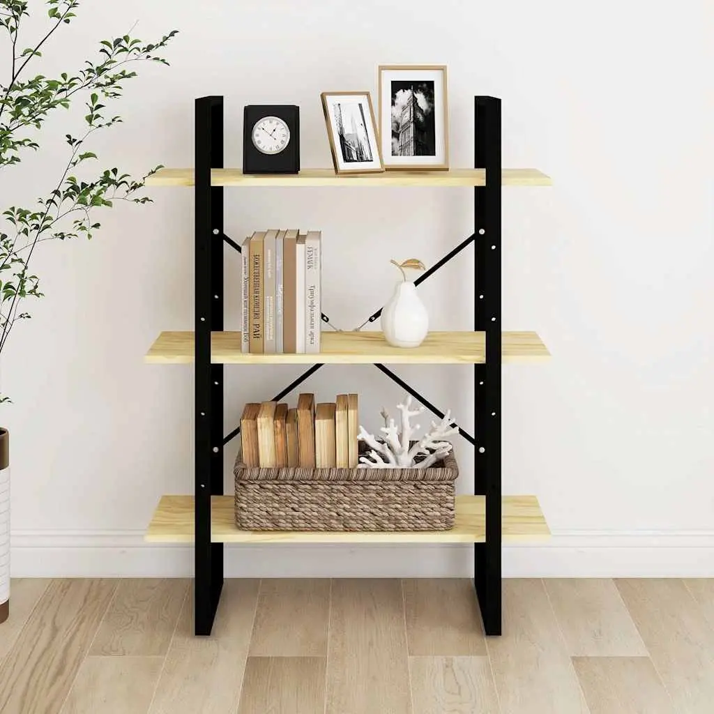 3-Tier Book Cabinet Solid Pine Wood Shelving Unit Storage Display Bookcase