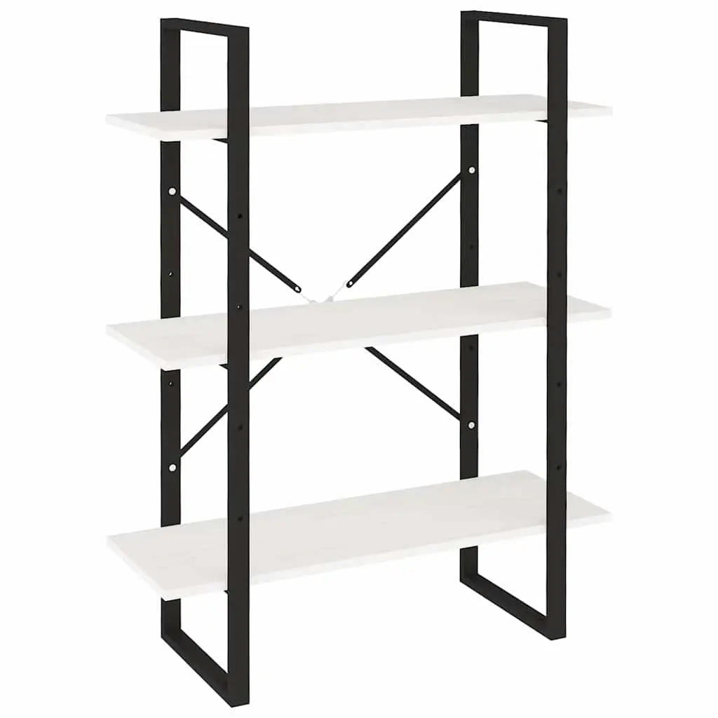 3-Tier Book Cabinet White Solid Pine Wood Shelving Unit