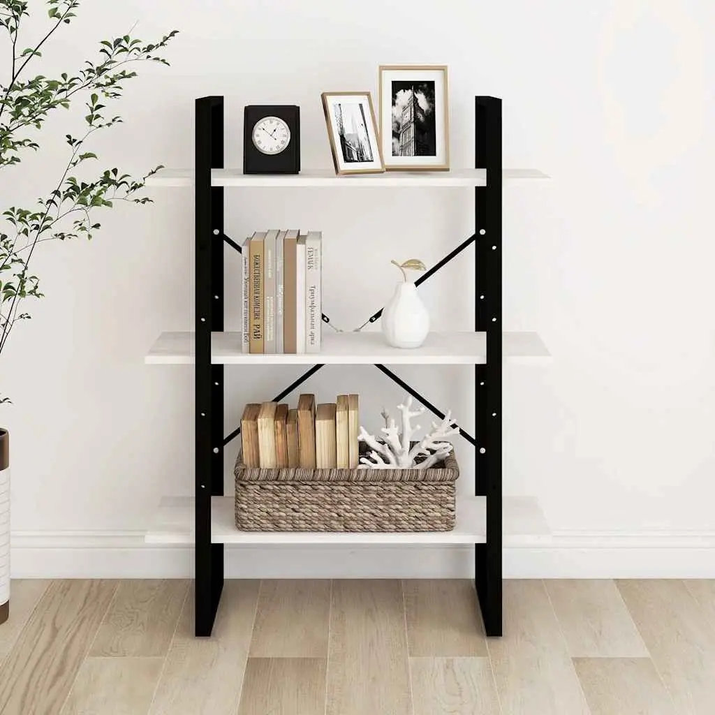 3-Tier Book Cabinet White Solid Pine Wood Shelving Unit