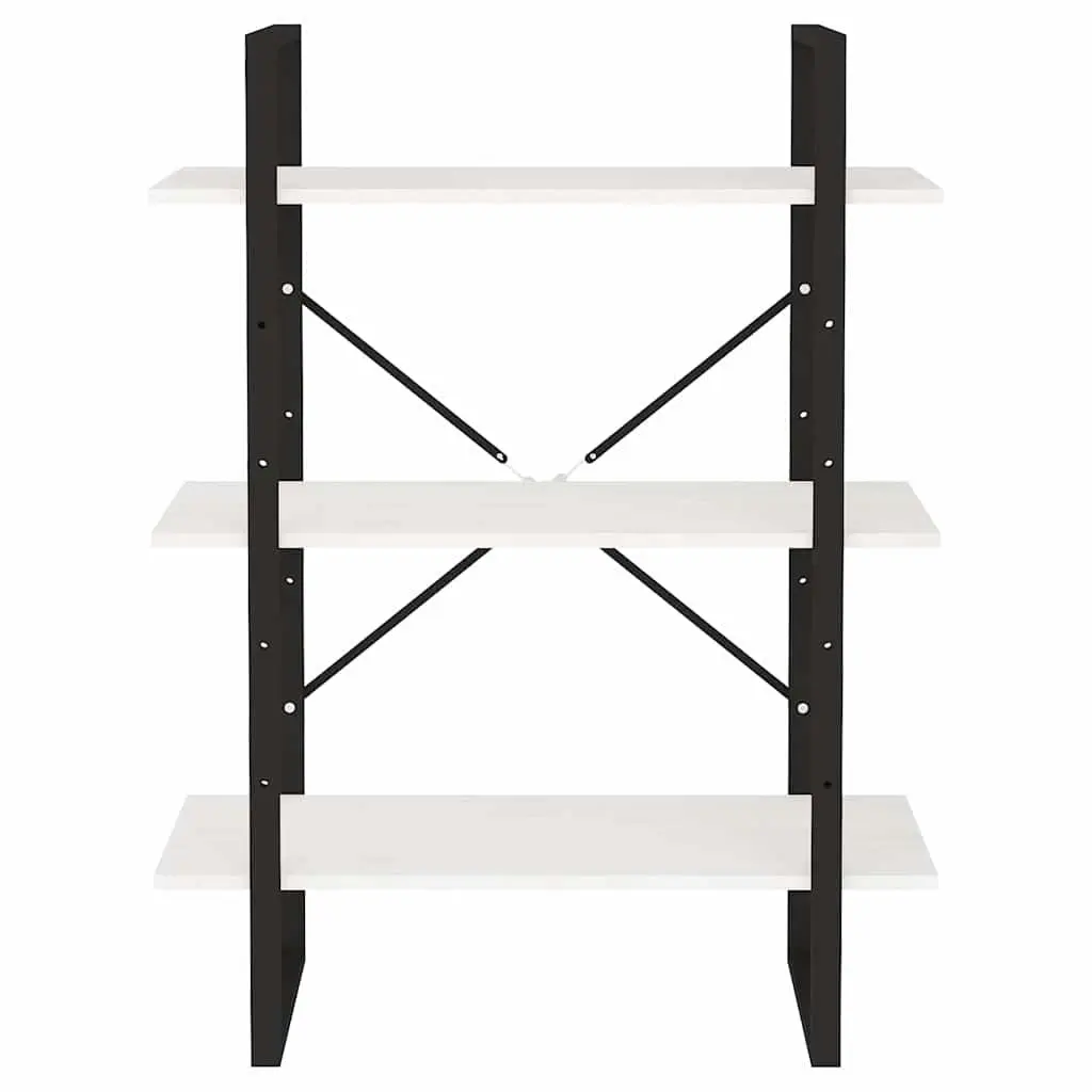 3-Tier Book Cabinet White Solid Pine Wood Shelving Unit
