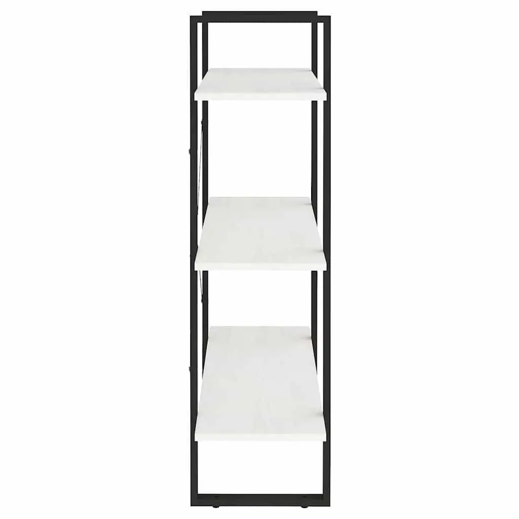 3-Tier Book Cabinet White Solid Pine Wood Shelving Unit
