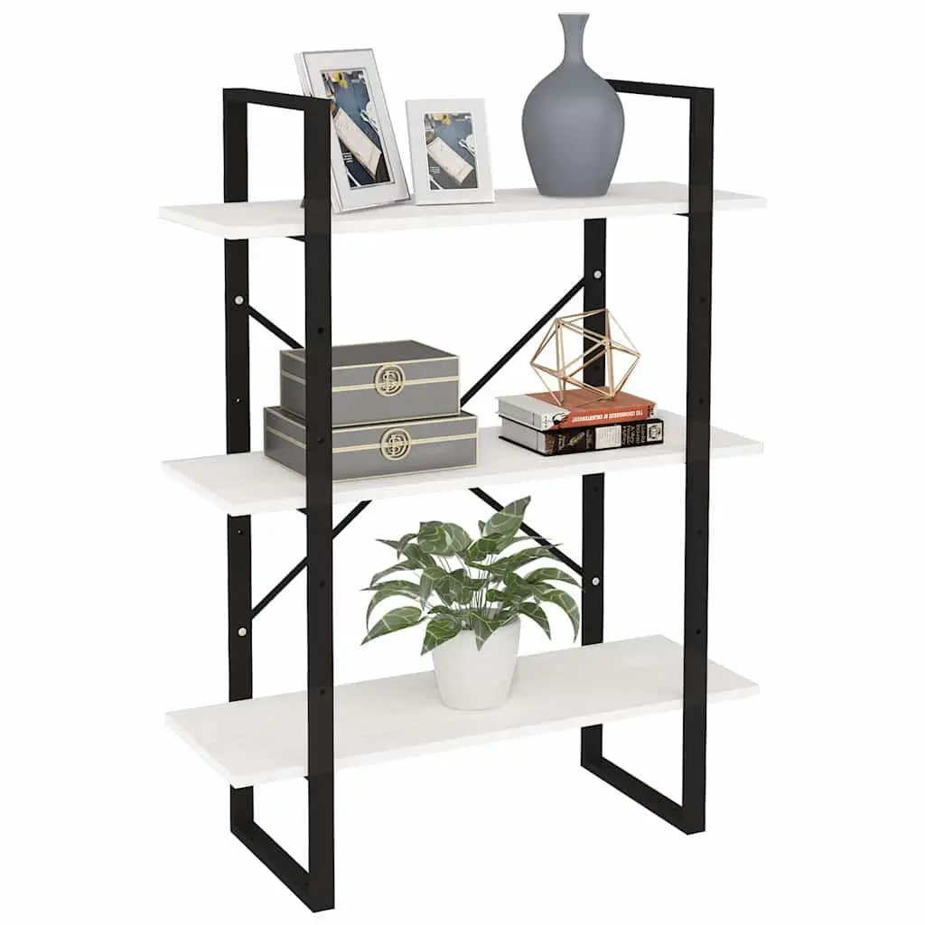 3-Tier Book Cabinet White Solid Pine Wood Shelving Unit