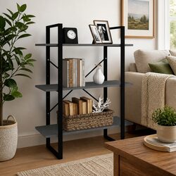 3-Tier Wooden Book Cabinet Grey Storage Shelving Unit Standing Display Rack