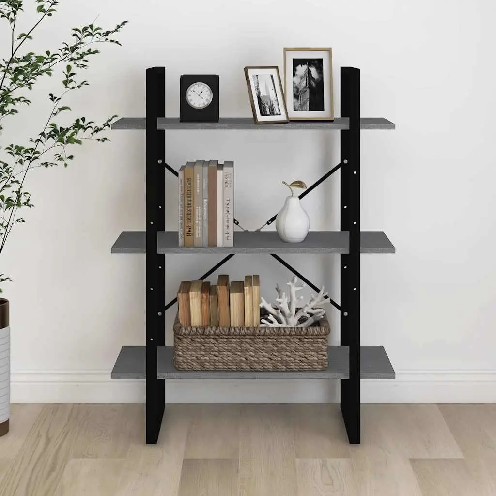 Wooden Book Cabinet Grey 3-Tier Storage Shelving Unit