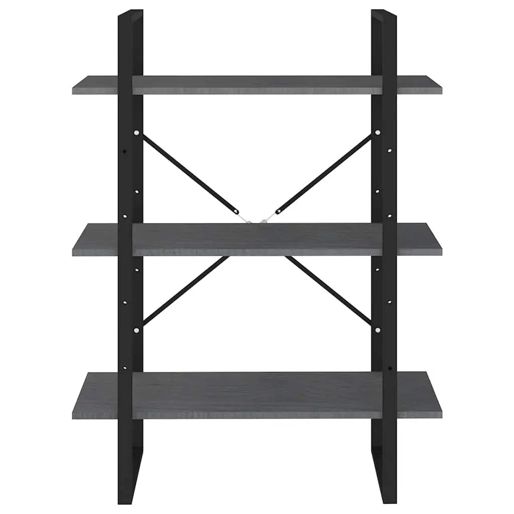 Wooden Book Cabinet Grey 3-Tier Storage Shelving Unit