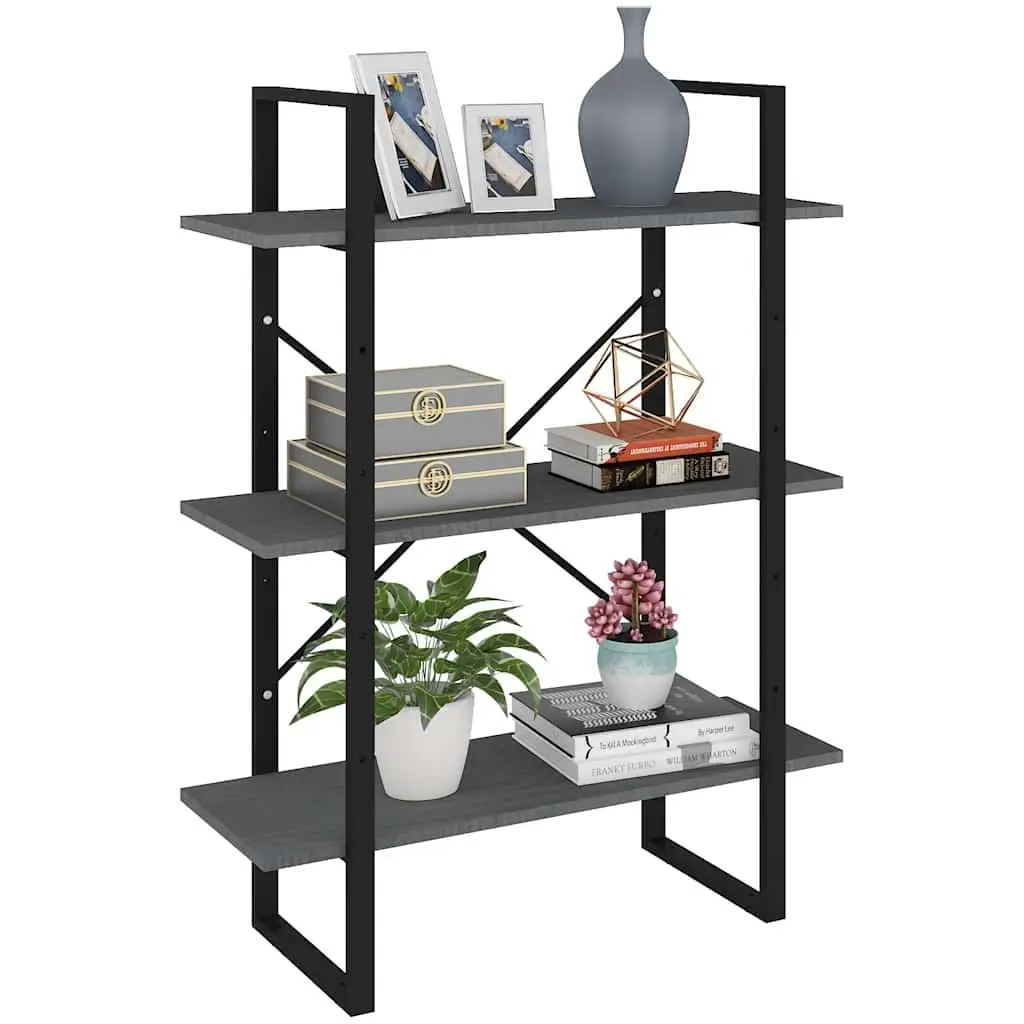 Wooden Book Cabinet Grey 3-Tier Storage Shelving Unit