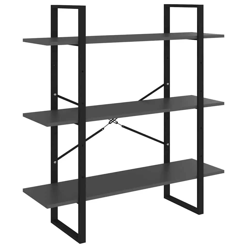 Book Cabinet Grey Metal Frame 3 Shelf Storage Unit Modern Industrial