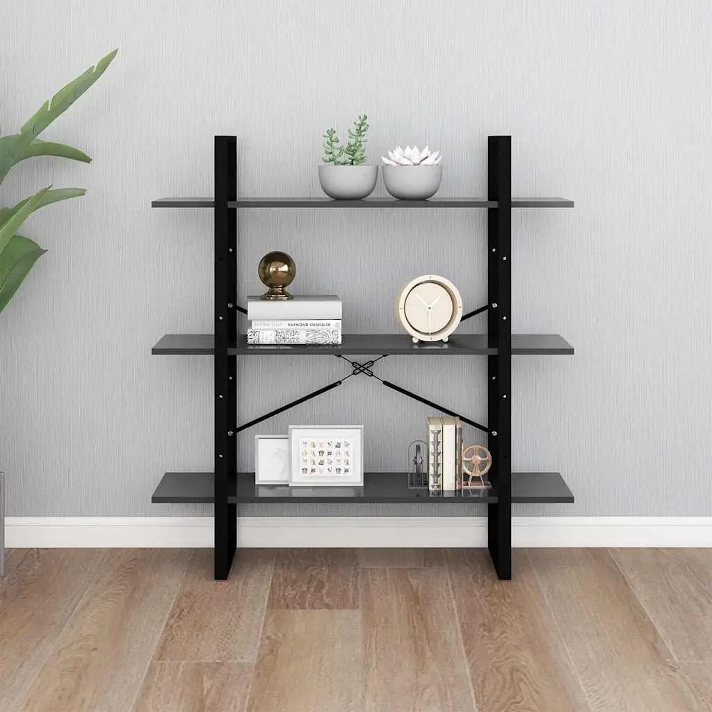 Book Cabinet Grey Metal Frame 3 Shelf Storage Unit Modern Industrial