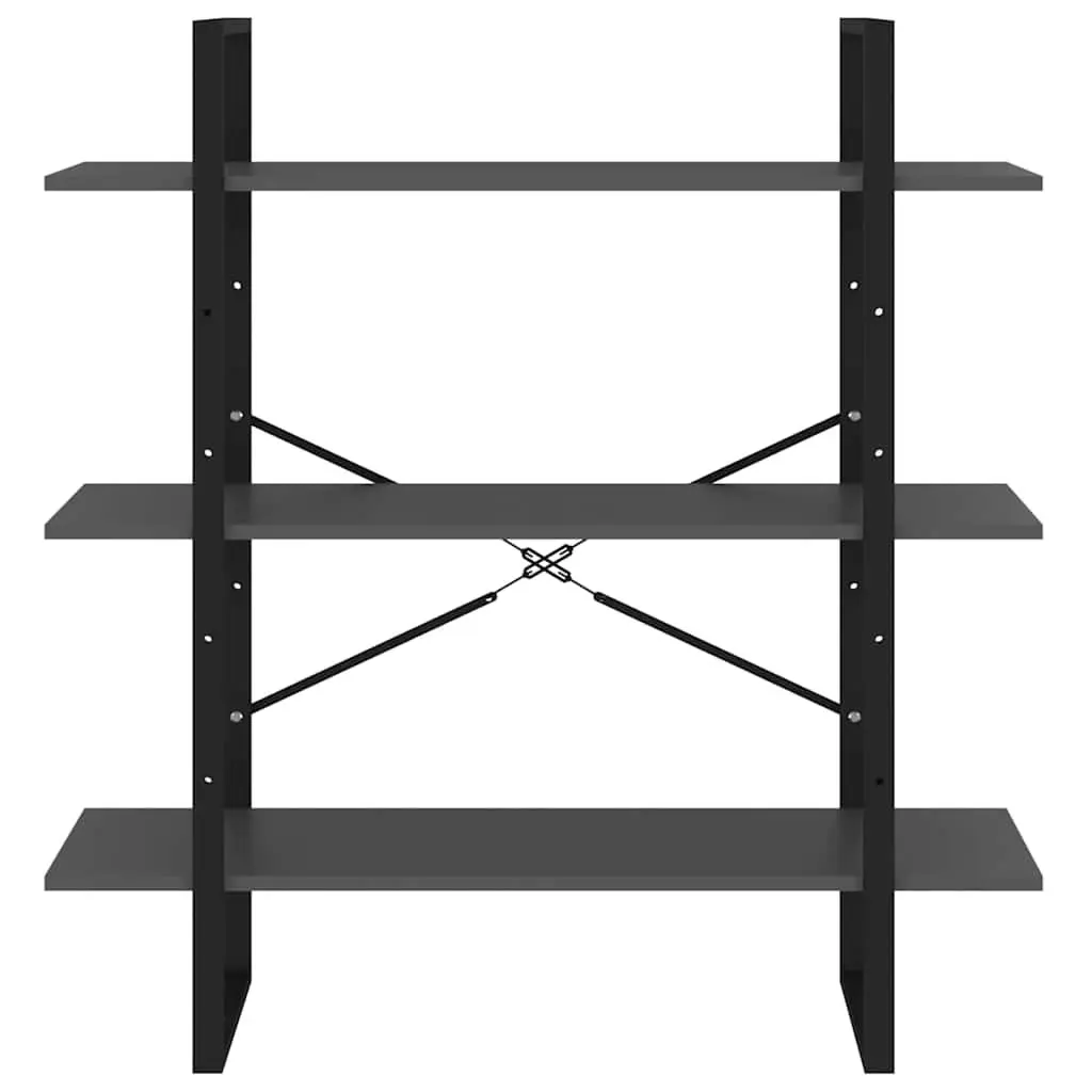 Book Cabinet Grey Metal Frame 3 Shelf Storage Unit Modern Industrial