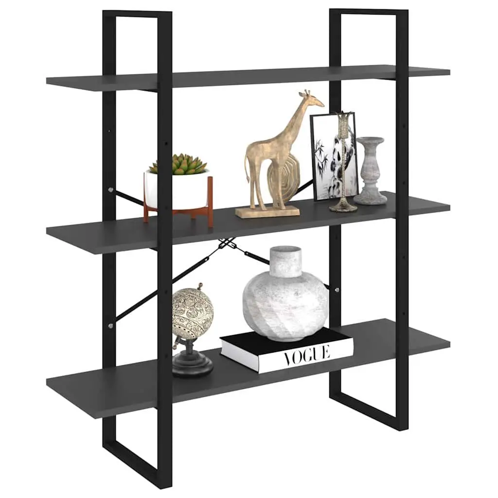 Book Cabinet Grey Metal Frame 3 Shelf Storage Unit Modern Industrial