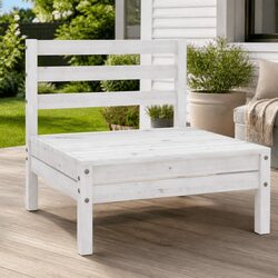 Outdoor Garden Middle Sofa White Modular Sectional Seating Solid Wood Furniture
