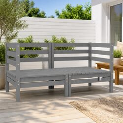 Outdoor Corner Sofa Set 2 pcs Grey Solid Pinewood Garden Sectional Modular