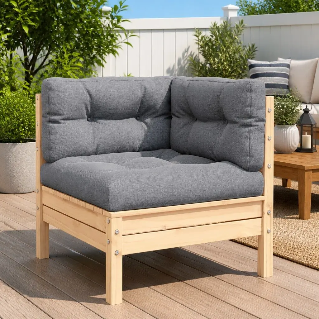 Garden Corner Sofa with Grey Cushions Solid Pinewood Outdoor Sectional Patio