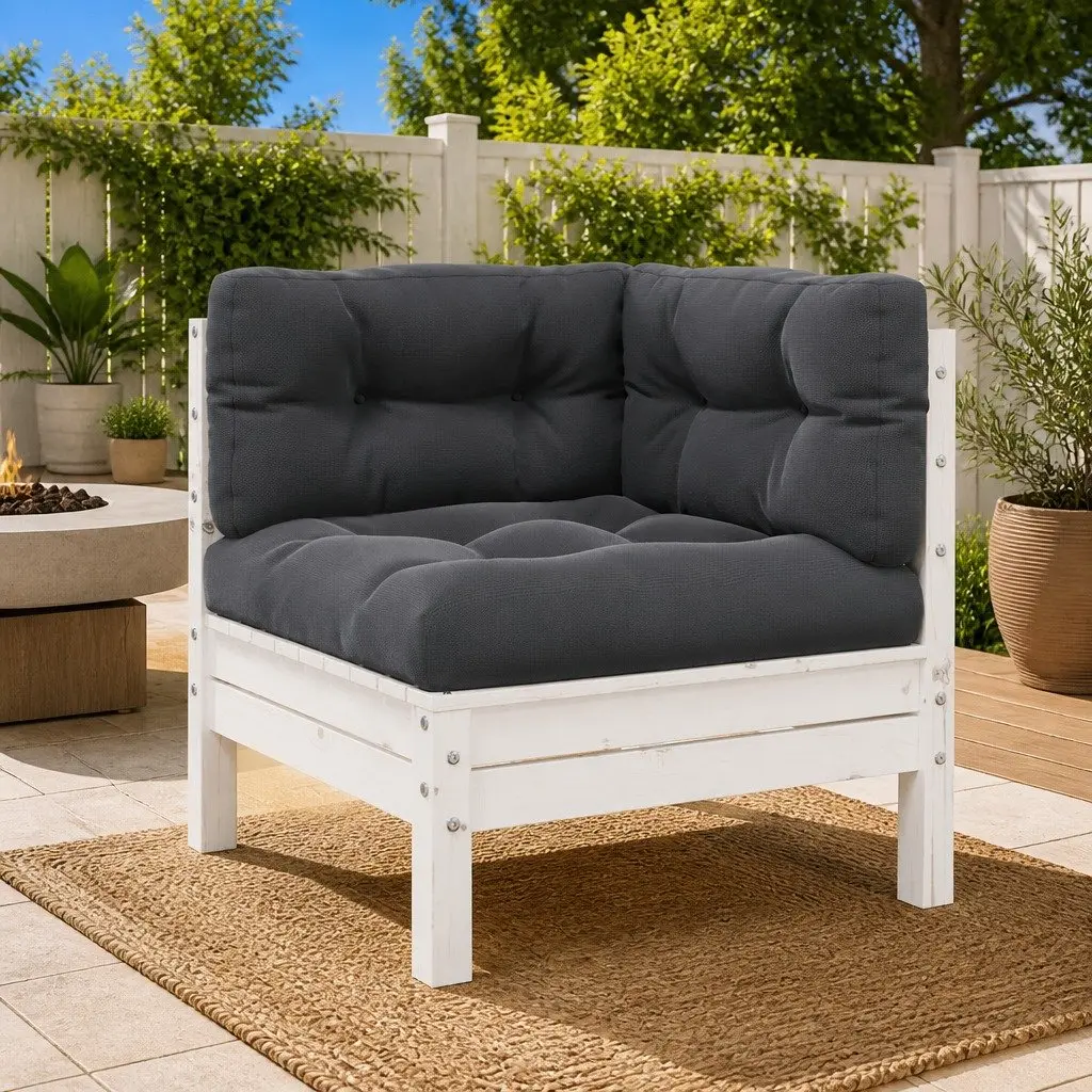 Garden Corner Sofa with Cushions White Solid Pinewood Modular Outdoor Patio