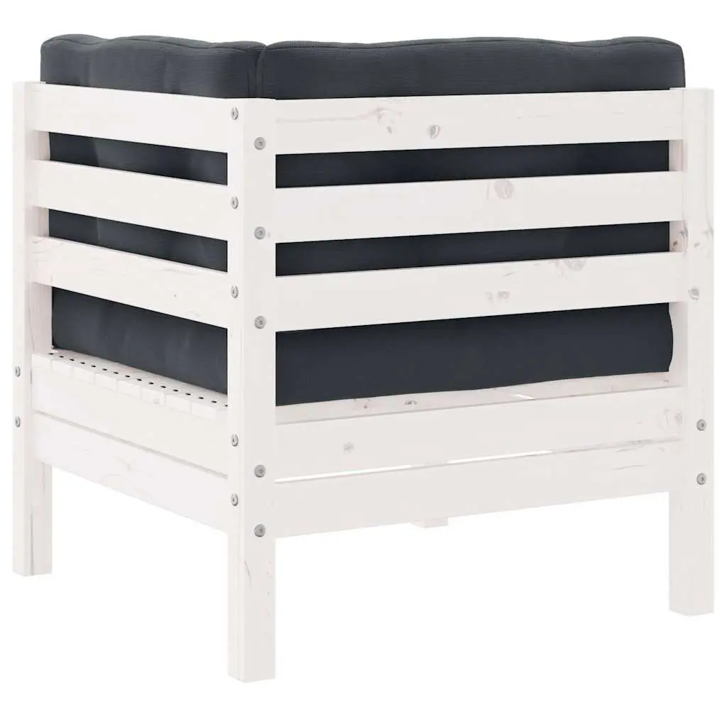 Garden Corner Sofa with Cushions White Solid Pinewood Modular Outdoor Patio