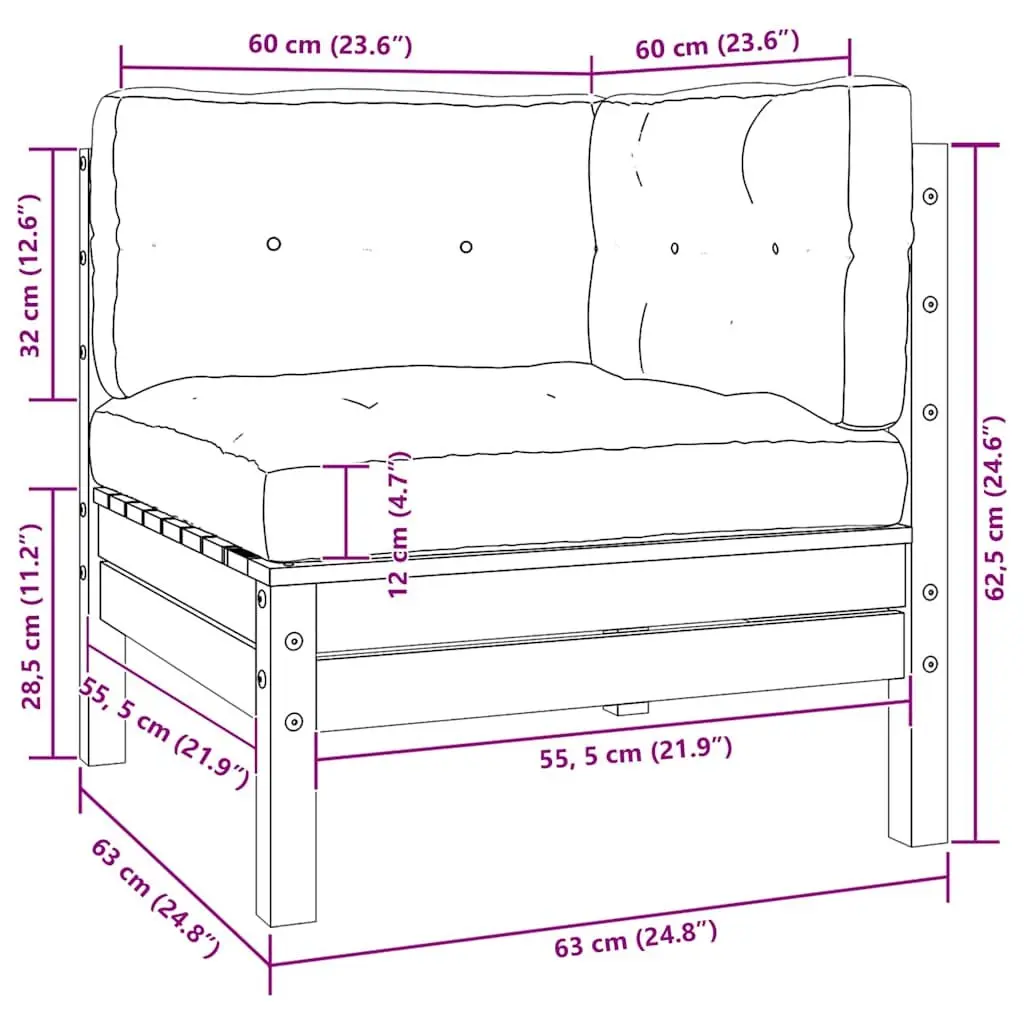 Garden Corner Sofa with Cushions White Solid Pinewood Modular Outdoor Patio