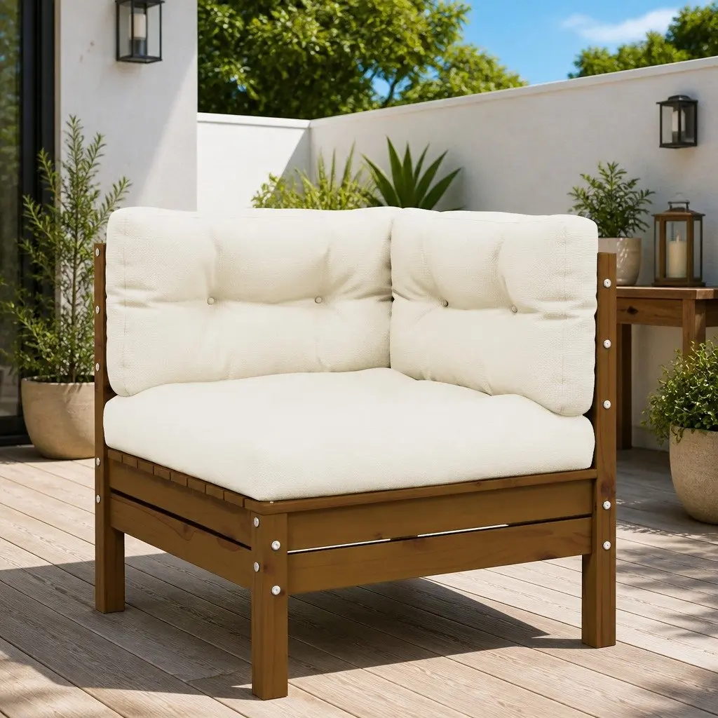 Garden Corner Sofa with Cushions Brown Solid Pinewood Modular Outdoor Sectional