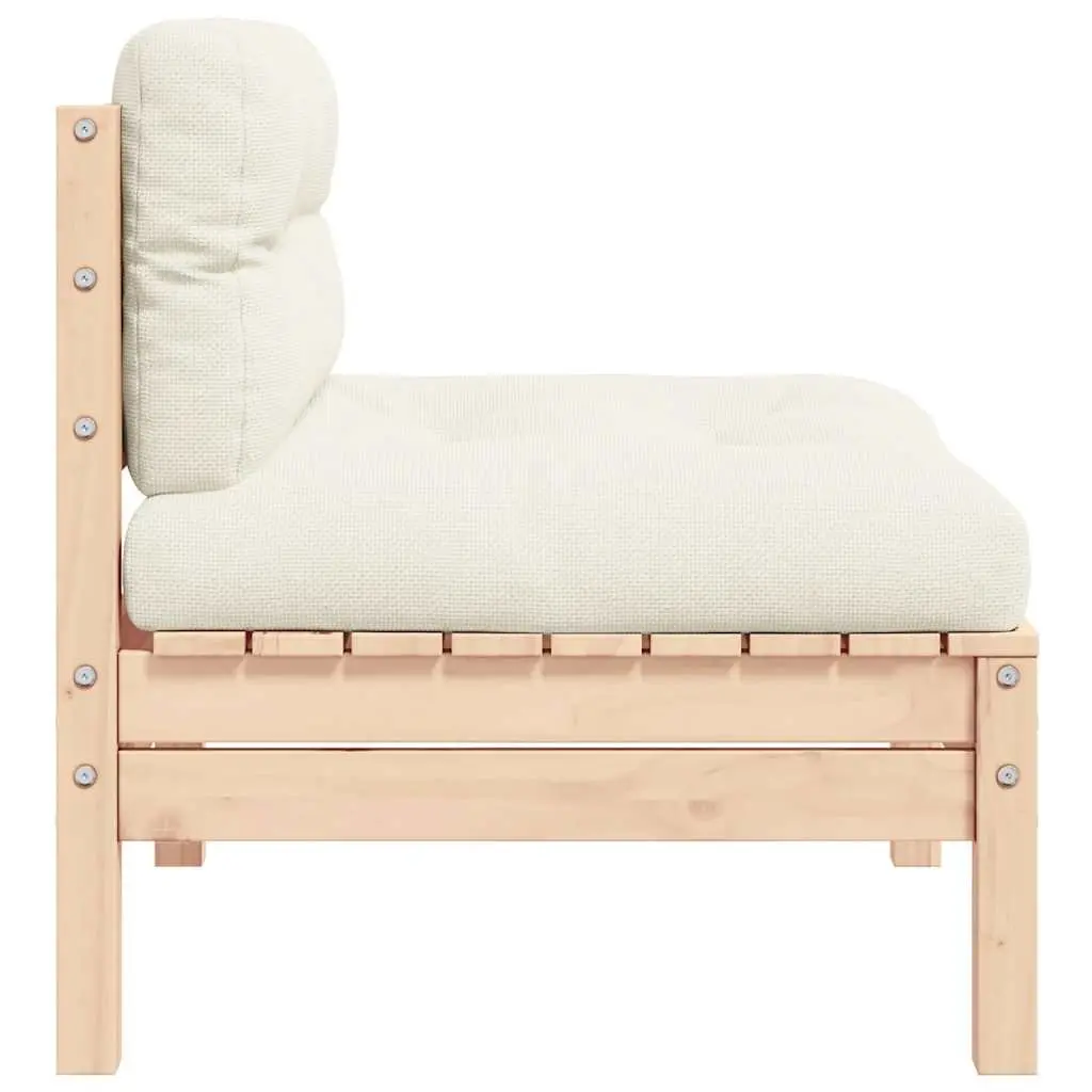 Outdoor Modular Middle Sofa Sectional Seating Cream Cushions Solid Pinewood