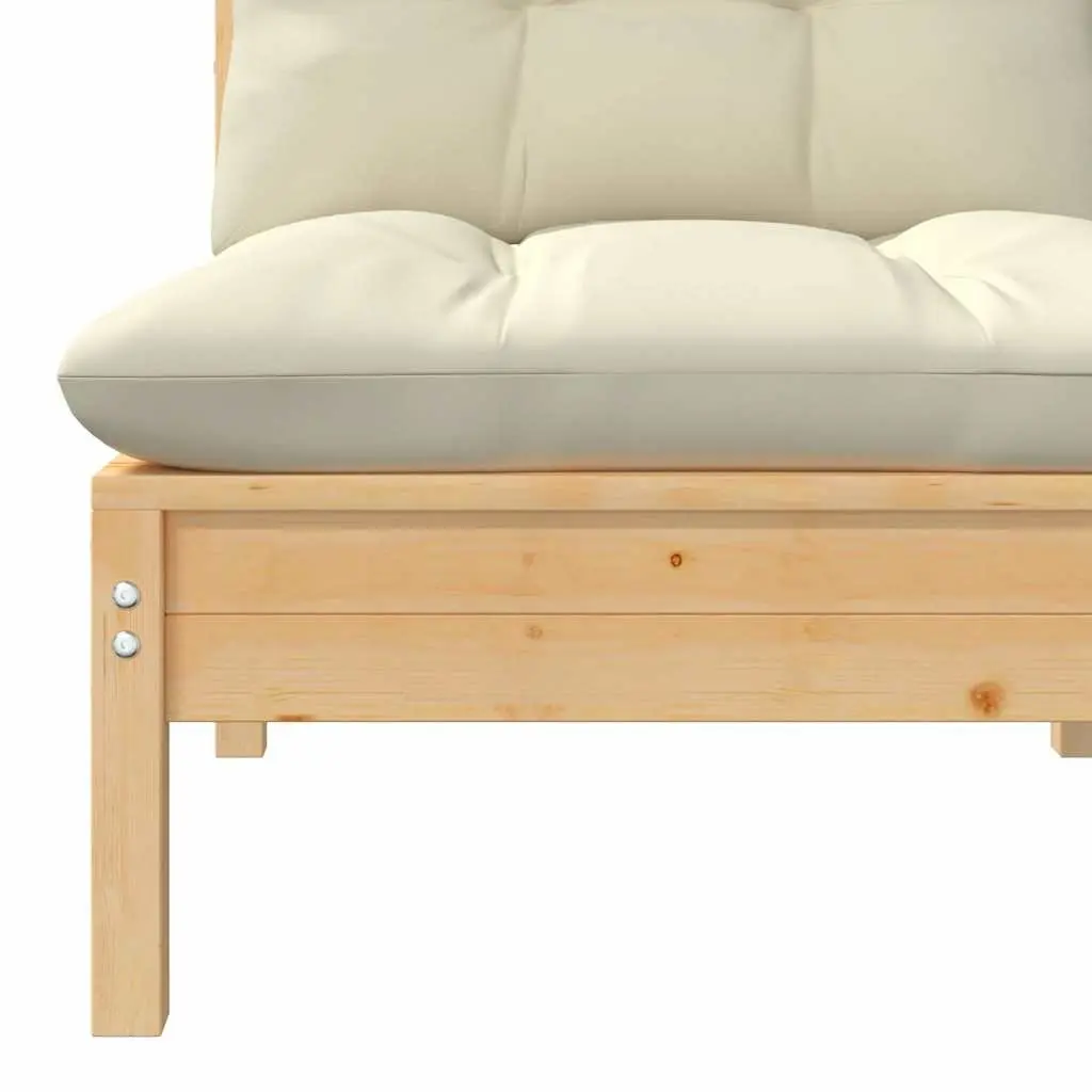 Outdoor Modular Middle Sofa Sectional Seating Cream Cushions Solid Pinewood