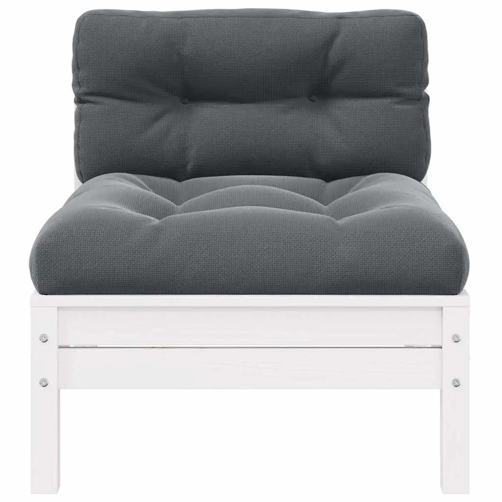 Garden Middle Sofa with Cushions White Solid Pinewood Modular Outdoor Seating