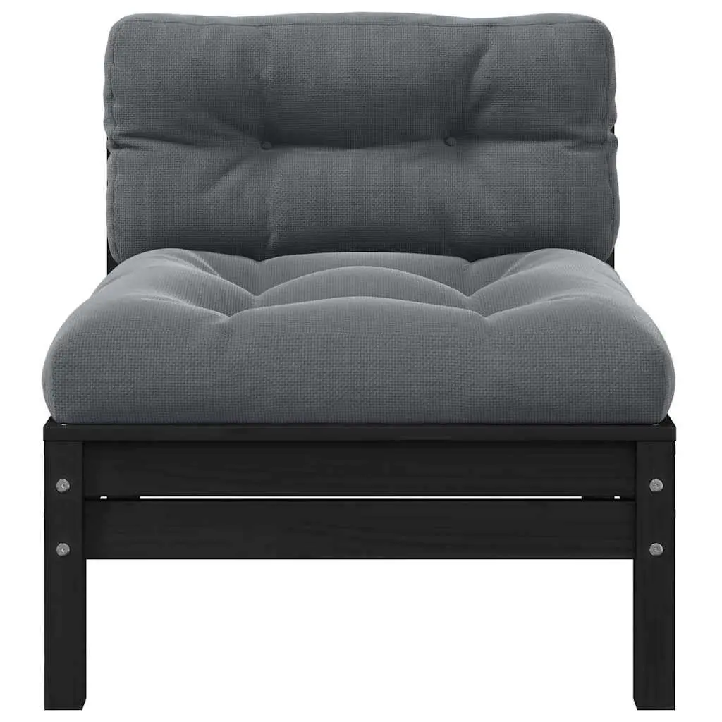 Garden Middle Sofa with Cushions Black Solid Pinewood Modular Outdoor Sectional