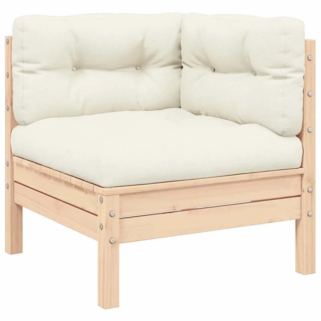 2-Seater Outdoor Garden Sofa Cream Cushions Modular Pinewood Patio Seating