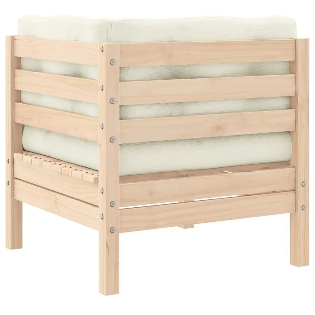2-Seater Outdoor Garden Sofa Cream Cushions Modular Pinewood Patio Seating