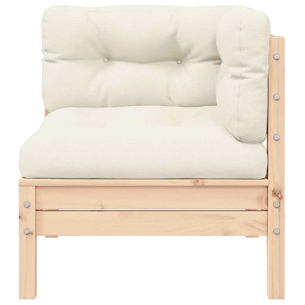 2-Seater Outdoor Garden Sofa Cream Cushions Modular Pinewood Patio Seating
