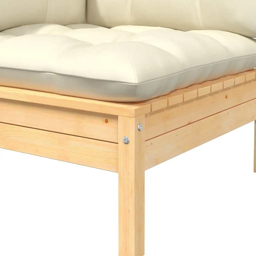 2-Seater Outdoor Garden Sofa Cream Cushions Modular Pinewood Patio Seating