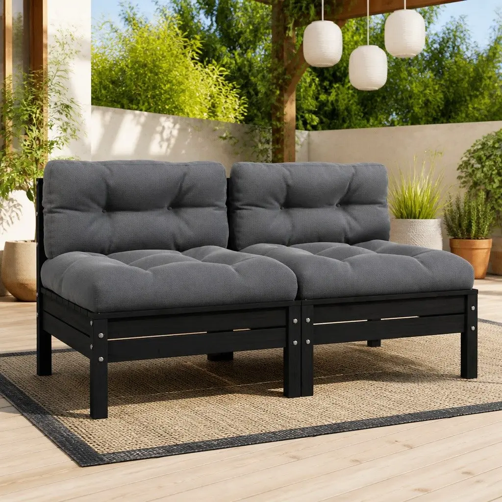 2-Seater Garden Sofa with Cushions Black Outdoor Patio Furniture Modular