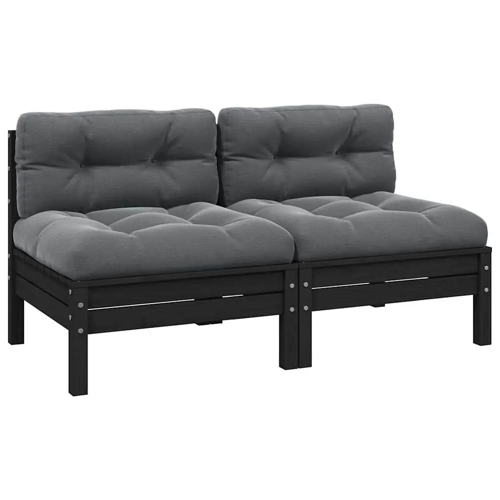 2-Seater Garden Sofa with Cushions Black Outdoor Patio Furniture Modular