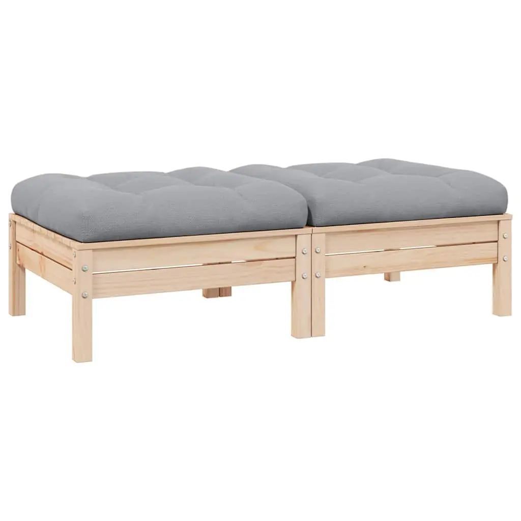 Modular Outdoor Lounge Sofa 2-Seater Solid Pinewood with Grey Cushions