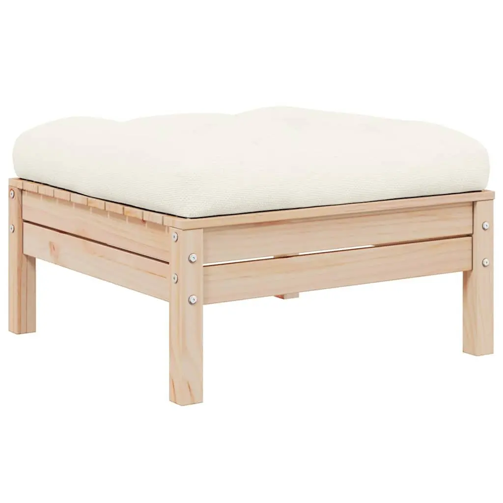 2-Seater Outdoor Garden Sofa Modular Patio Sectional Cream Cushions Pinewood