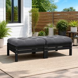 2-Seater Outdoor Garden Sofa with Cushions Black Pinewood Patio Lounge Seating