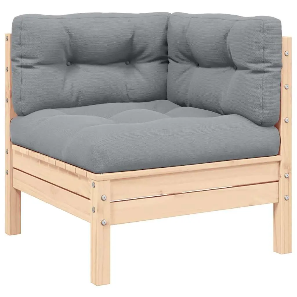 3 Piece Garden Lounge Set Solid Pinewood Outdoor Sectional Sofa Grey Cushions