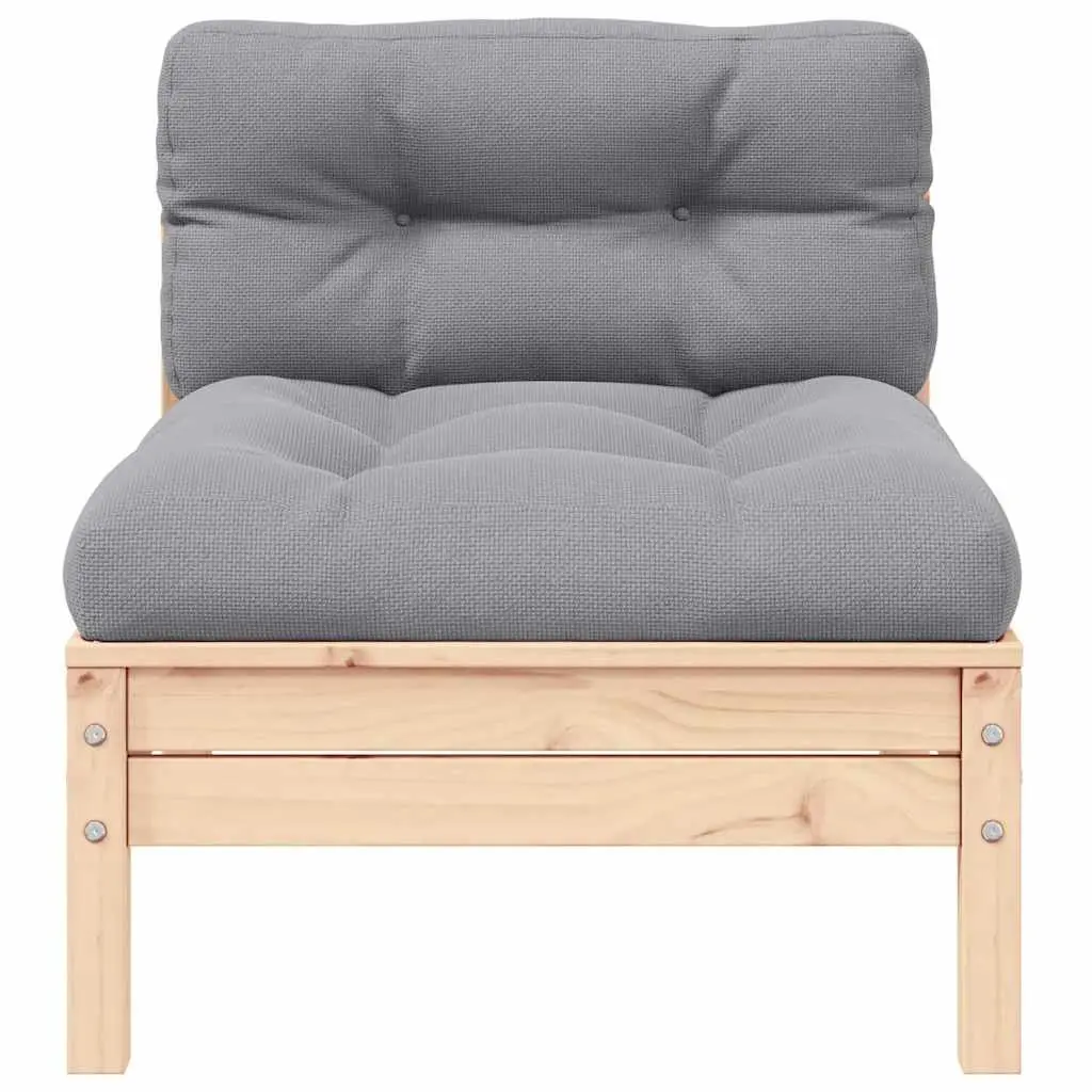 3 Piece Garden Lounge Set Solid Pinewood Outdoor Sectional Sofa Grey Cushions