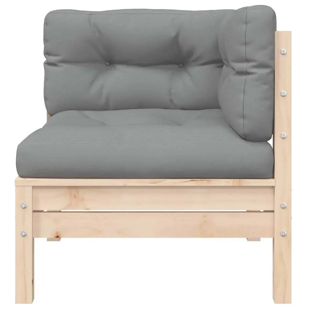3 Piece Outdoor Garden Lounge Set Solid Pinewood Grey Cushions