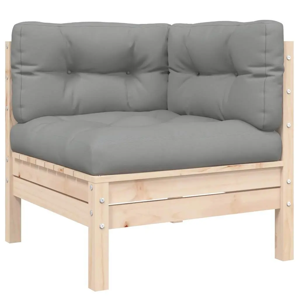 3 Piece Outdoor Garden Lounge Set Solid Pinewood Grey Cushions