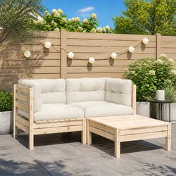 Garden Lounge Set 3 Piece Outdoor Sectional Sofa with Cream Cushions Modular