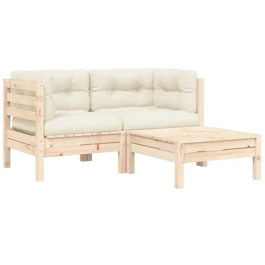 Garden Lounge Set 3 Piece Outdoor Sectional Sofa with Cream Cushions Modular